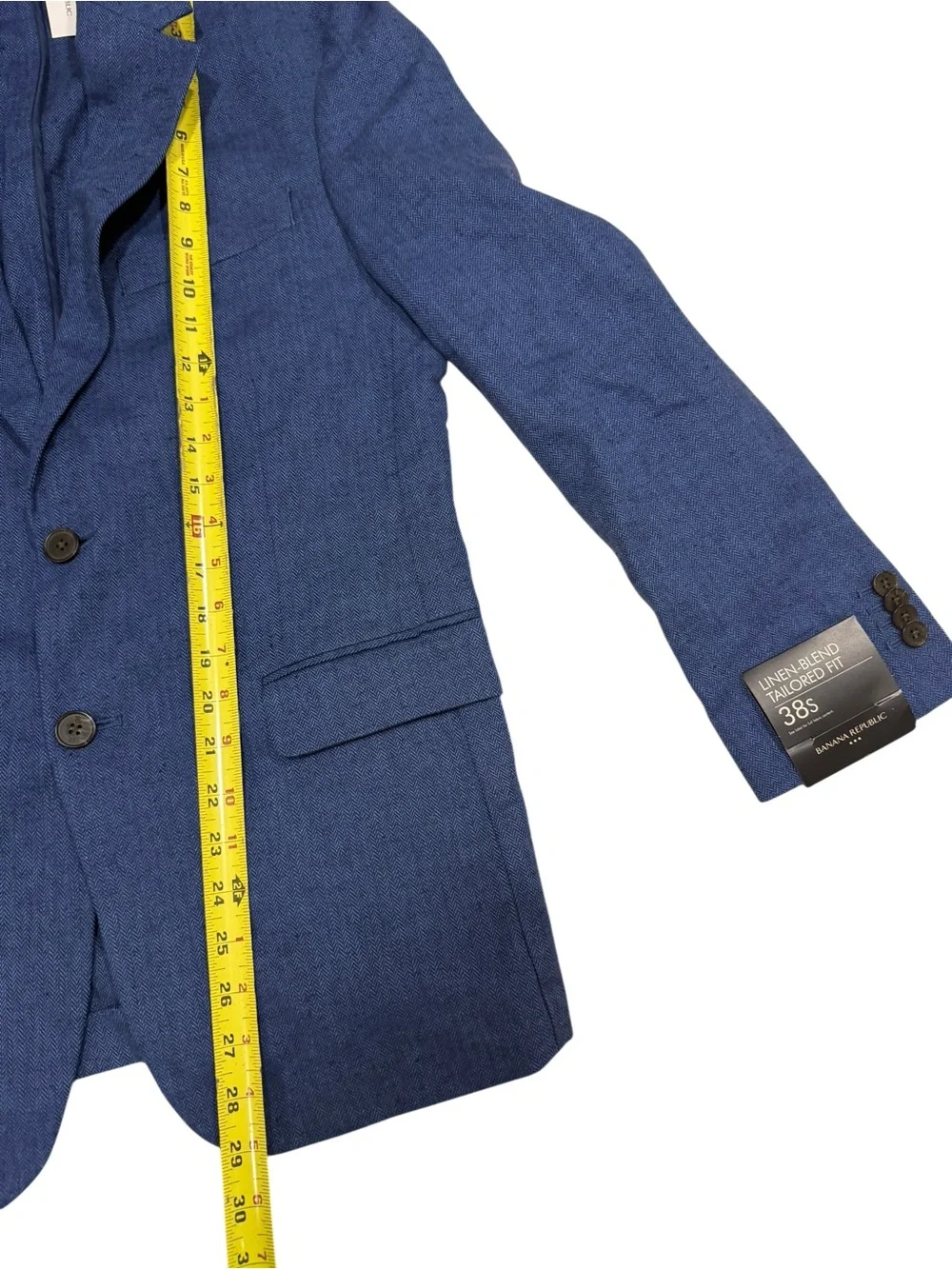 Banana Republic Blue Herringbone Linen Sports Blazer Coat Size 38S Tailored Fit